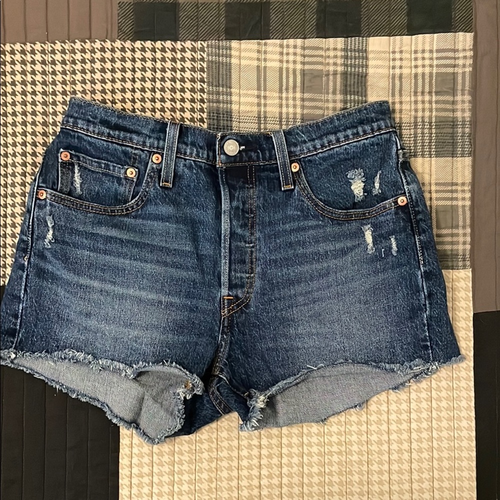 Levi's Blue Distressed Jean Shorts Casual Style